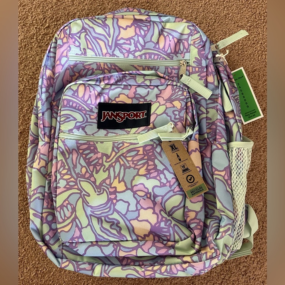 JanSport Floral XL Backpack 17” Computer Bag Shoulder Straps, 15” Laptop Sleeve
